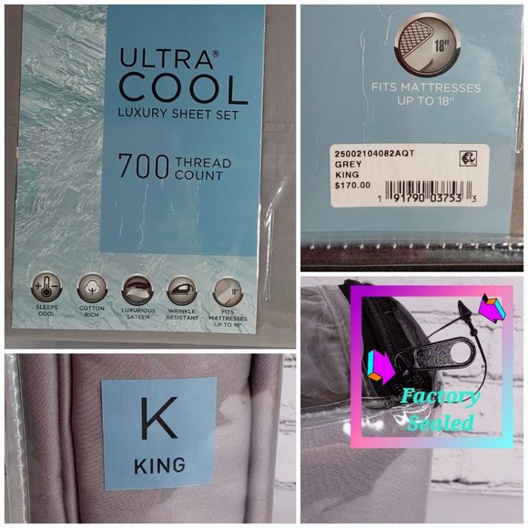 'AQ TEXTILES 'GRAYSON' LUXURY ULTRA COOL COTTON 700 THREAD COUNT KING SHEET SET - Picture 9 of 16